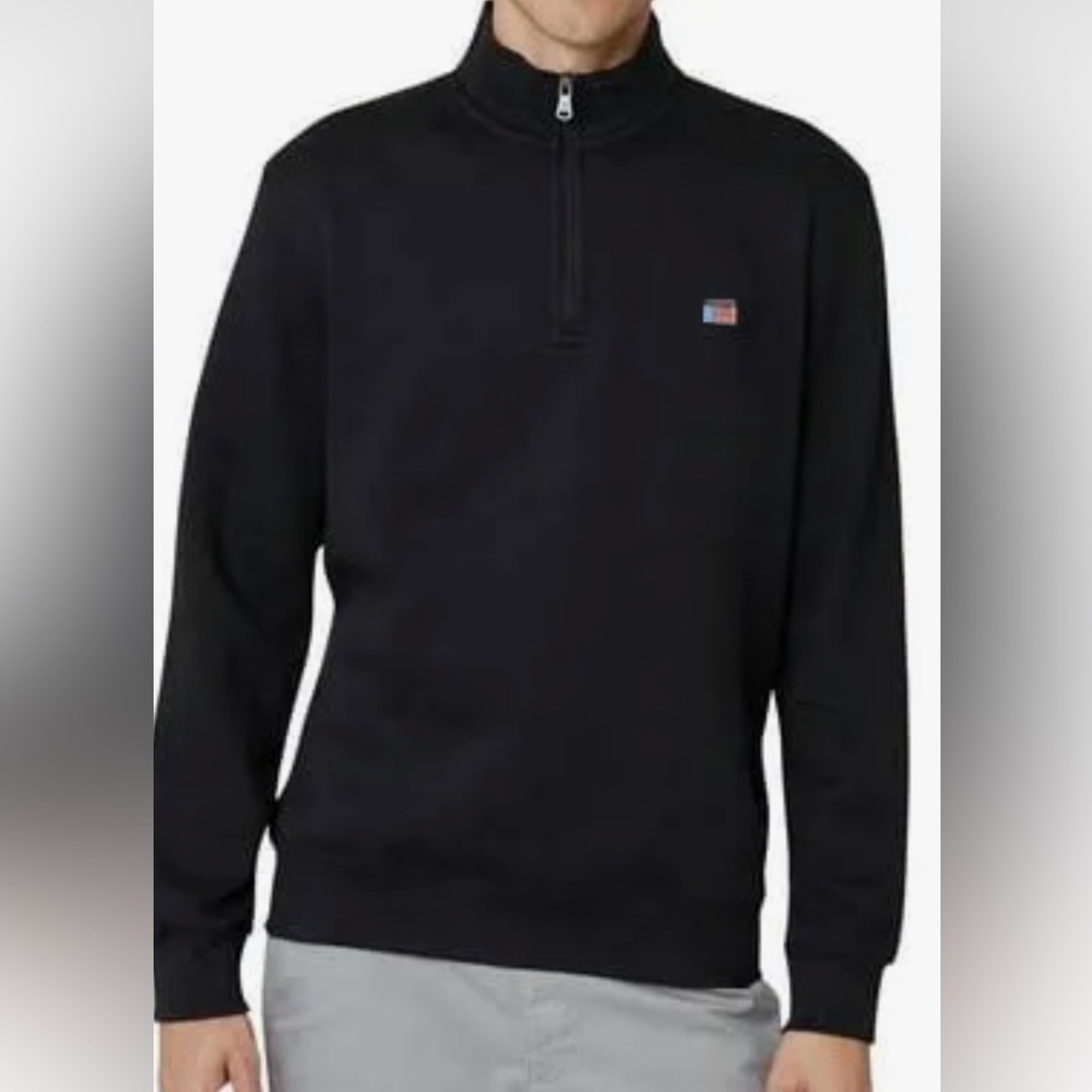 New Chaps Mens Black Textured Long Sleeve Quarter Zip Stand Collar Pullover